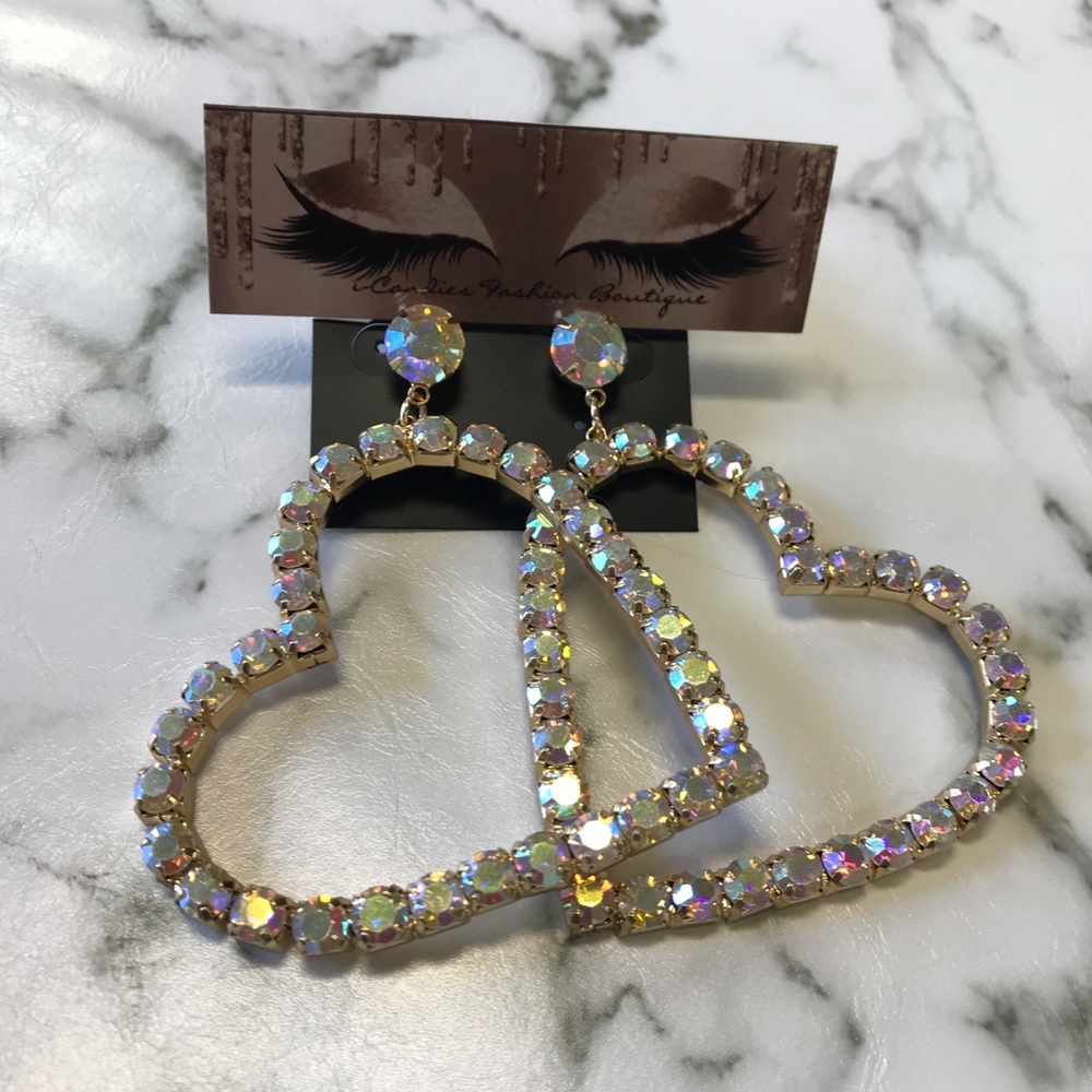 ‼️ Iridescent Rhinestone Heart Hoop Earring - Picture 5 of 7